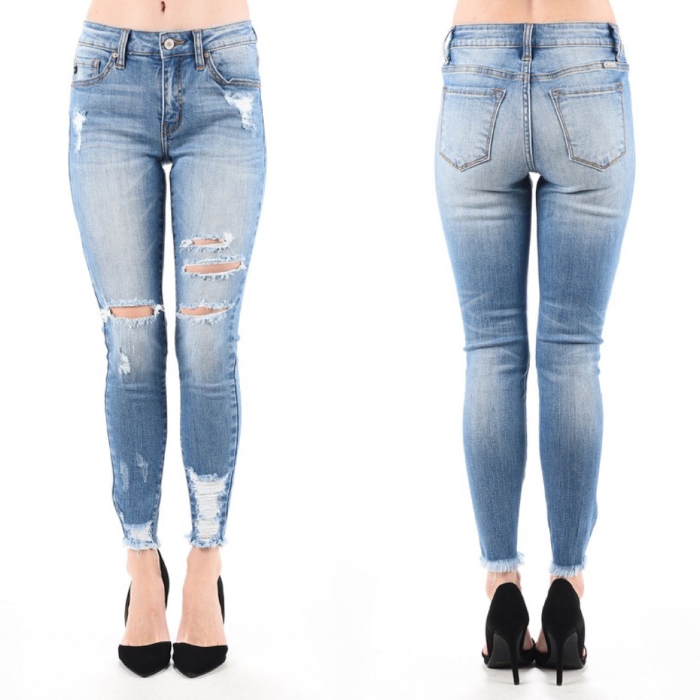 RESTOCK // Distressed Frayed Ankle Denim Jeans